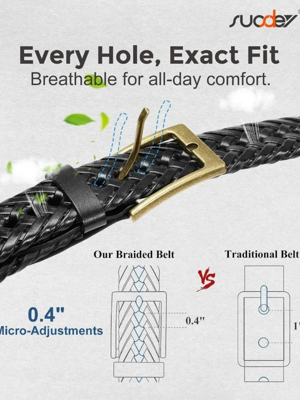 Braided Genuine Leather Belt for Men - 1.2